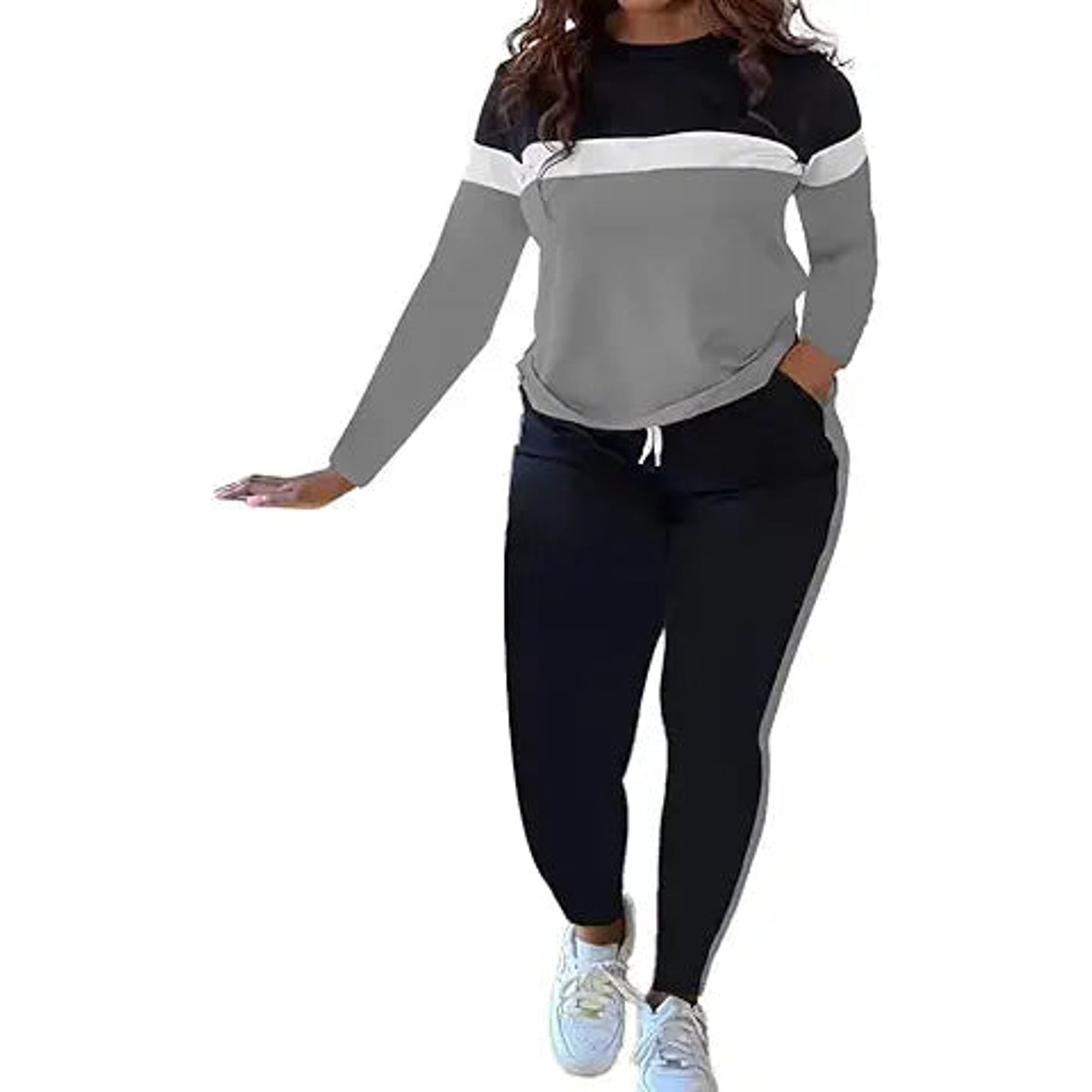 HTD 2 Piece Outfits For Women Casual Sweatsuits Long Sleeve Tracksuit Matching Sets Grey X