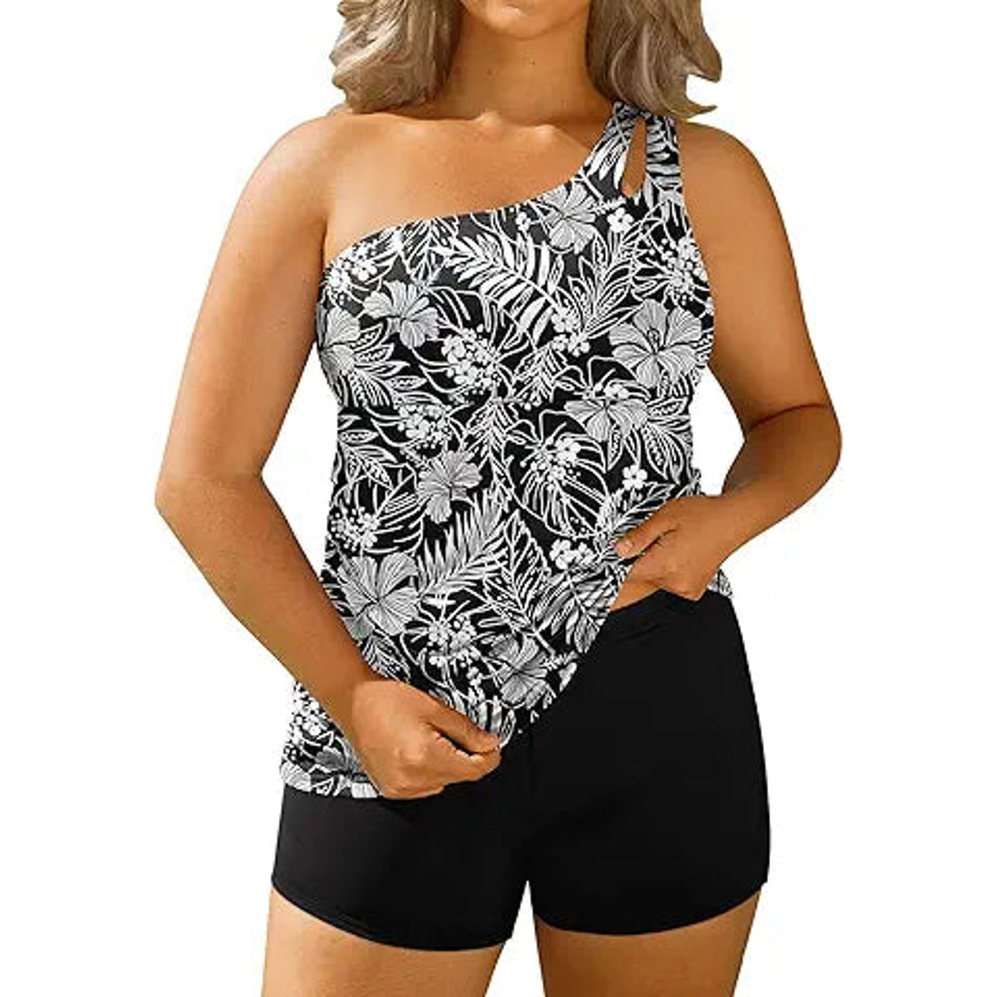 Daci Women Plus Size Tankini Swimsuit Two Piece Tummy Control Bathing Suits One Shoulder S