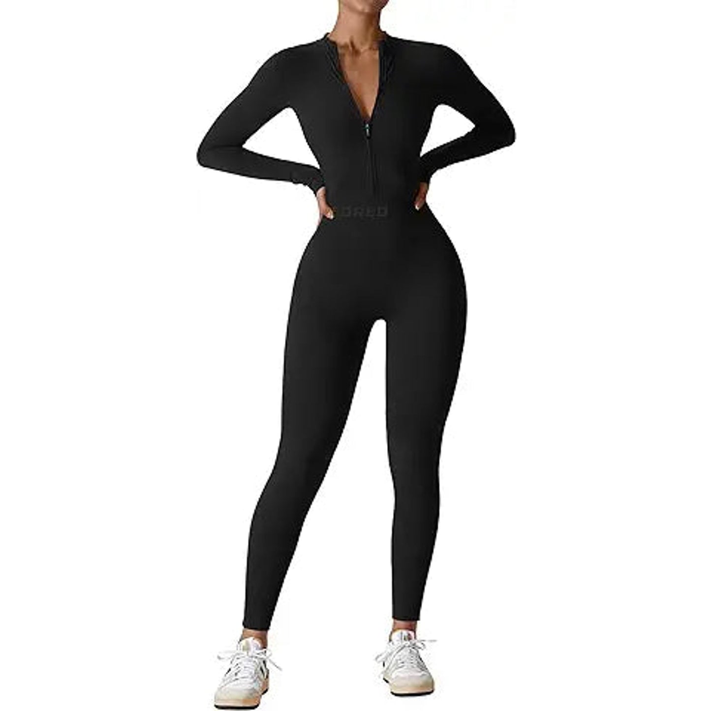 YEOREO Women Long Sleeve Workout Jumpsuit Zip Up Romper Bottom Pants Bodysuit Bodycon Sexy