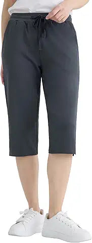 Weintee Women's Petite Cotton Capris with Pockets M Dim Gray