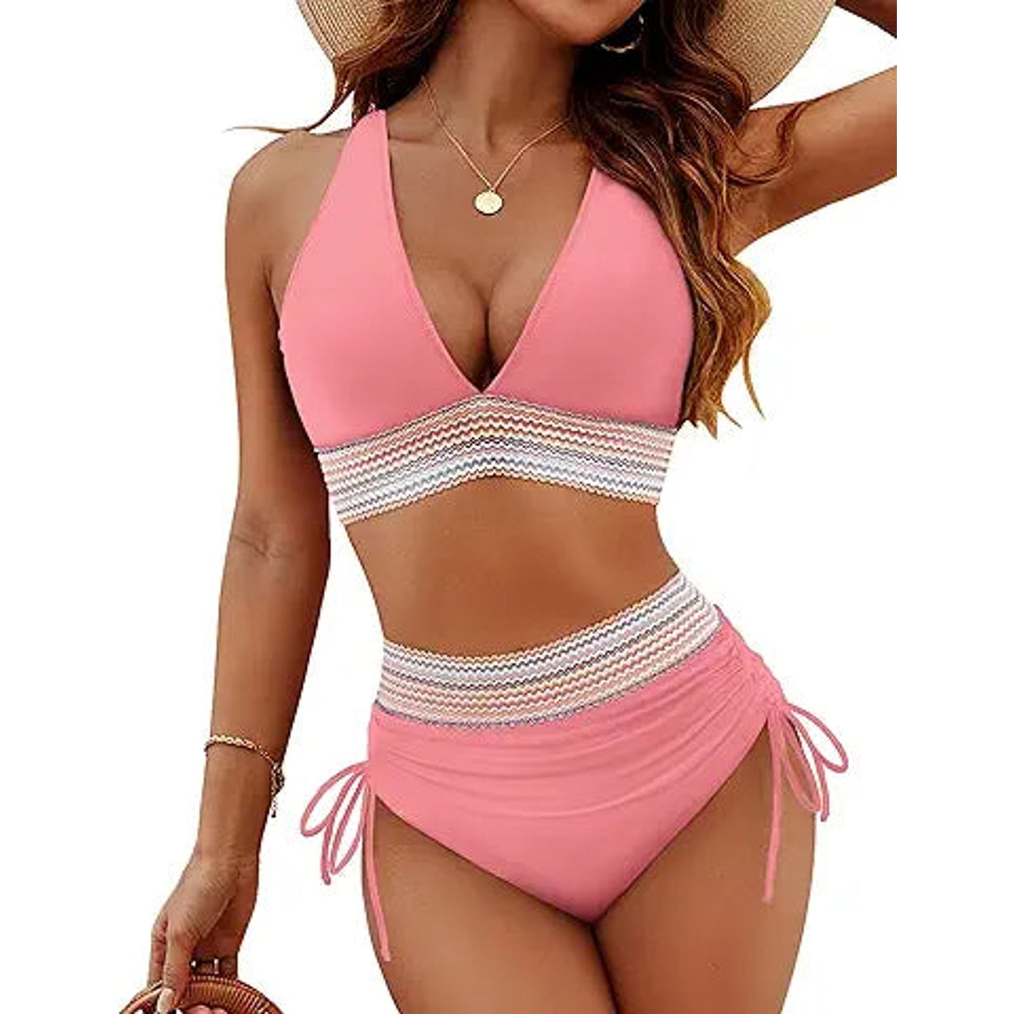 Blooming Jelly Womens High Waisted Bikini Tummy Control Swimsuits Two Piece Drawstring Bat