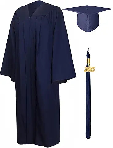 GraduationMall Matte Graduation Gown Cap Tassel Set 2025 for High School and Bachelor Navy