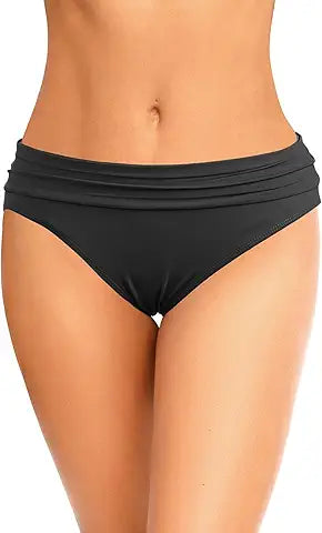 Zmart Women Full Coverage Ruched Bikini Bottoms Tummy Control Swim Bottoms Scrunch Ruffle