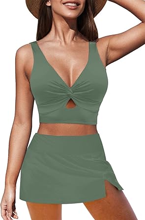 Dokotoo 2 Piece Bikini Set for Girls Bikini V Neck Tops and Side Splited Tummy Control Hig