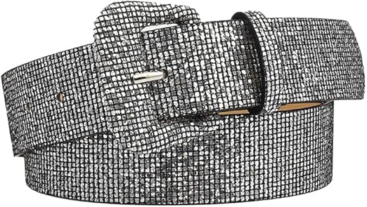 COTIM COYIN Broad Girls Sequin Sparkly Leather Belt, Grey