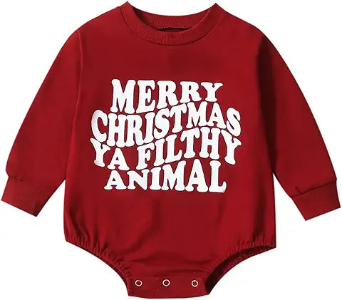 My First Christmas Baby Girl Boy Outfit Newborn Fall Winter Onesie Bubble Romper Oversized