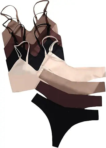 MakeMeChic Women's 4 Pack Seamless No Show Bra and Panty Set Matching Lingerie Set Multi S