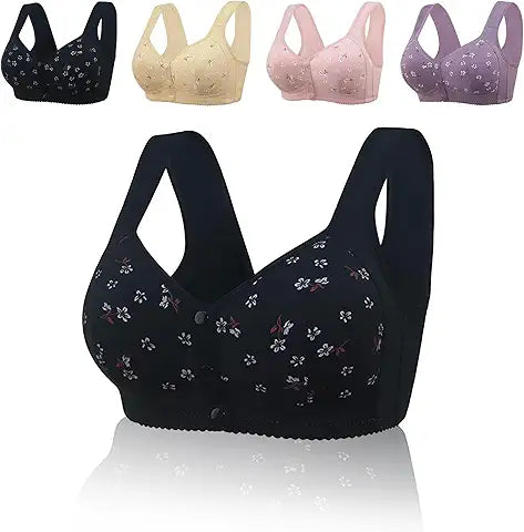 Daisy Bra for Seniors Front Closure,Comfortable Front Closure Button Cotton Sleep Bras f