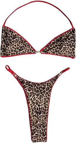 Floerns Women's String Bikini Set High Waisted Halter Top Triangle Bathing Suits Red Large