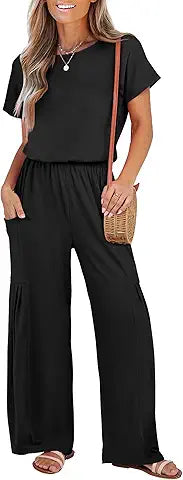 ANRABESS Women Jumpsuits 2025 Summer Casual Loose Short Sleeve Wide Leg One Piece Jumper R