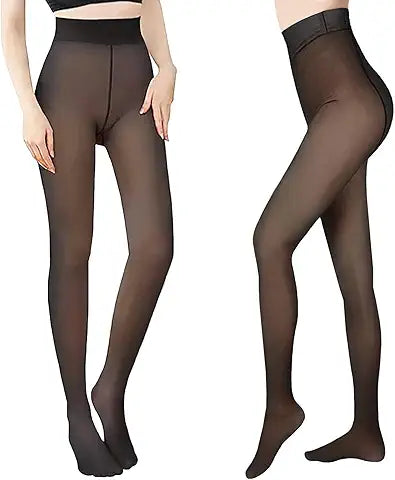 DQCUTE Black Tights for Women Plus Size Fleece Lined Tights High Waist Sexy Opaque Thermal