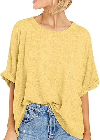 Women Oversized T-Shirt Summer Casual Short Sleeve Loose Tee Tops Yellow