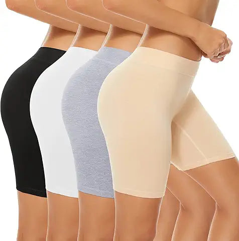POKARLA 4 Pack Women's Cotton Underwear Boxer Shorts Anti Chafing Bike Shorts Boyshorts Pa