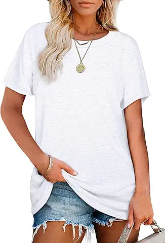 White T Shirts for Women Summer Loose Casual Tops Basic Tees White 3XL