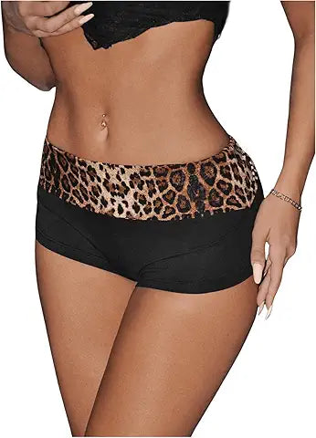 SweatyRocks Women's Leopard Print Mini Shorts Color Block Drop Waist Y2K Streetwear Shorts