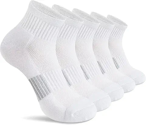 Gonii Ankle Socks Womens Athletic Thick Cushioned Running Hiking Crew Socks 5-Pairs (White