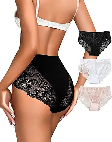J-pone Sexy High Waisted Underwear for Women Lace Panties Soft Breathable Ladies Briefs, 3