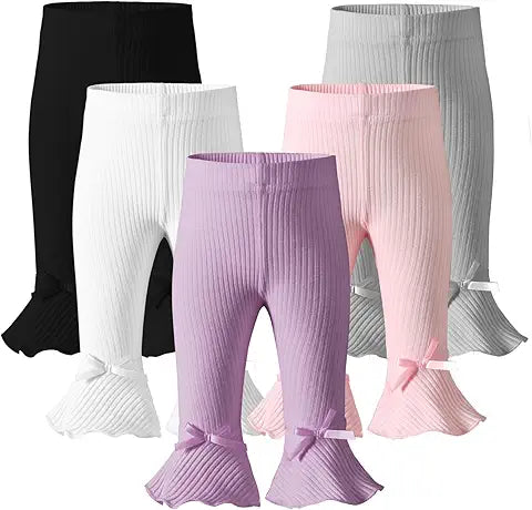 Dalukit Newborn Toddler Baby Girl Pants Leggings Ribbed Straight Flare Infant Girl Pants L