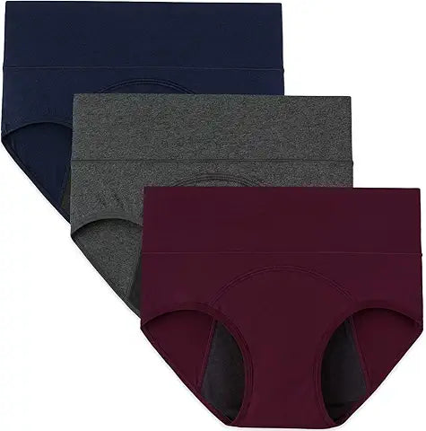 INNERSY Womens High Waisted Period Underwear Menstrual Leakproof Cotton Panties 3 Pack(Med