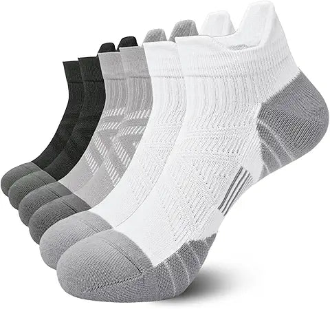 Womens Mens Athletic Running Socks Low Cut Cushioned Sport Ankle Socks 6 Pairs,B-Black/Lig