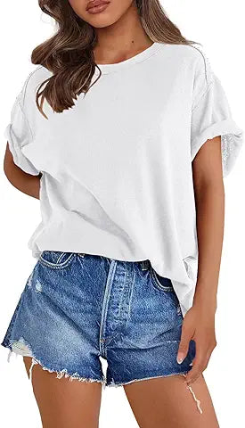 SENSERISE Womens Oversized T Shirts Crewneck Short Sleeve Summer Athletic Tees Shirt Loose
