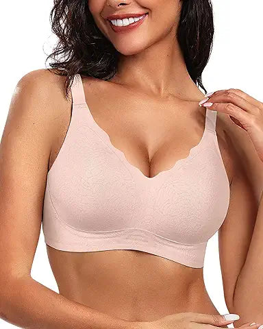 Vertvie Women's Seamless Bras No Underwire Scalloped Push Up Bras Soft Wireless Comfort Br