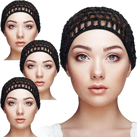 Geyoga 4 Pieces Mesh Crochet Hair Net Rayon Knit Snood Hat Thick Short Women Hairnet Snood