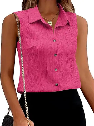 Zeagoo Womens Sleeveless Button Down Shirts V Neck Solid Tank Tops Basic Loose Blouses Cas