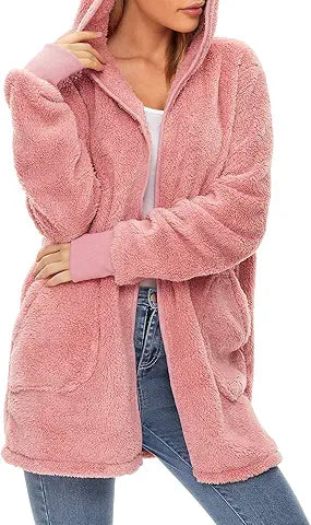 Century Star Women Fleece Cardigan Hooded Loose Fuzzy Cardigan Coat Womens Fuzzy Jacket Op