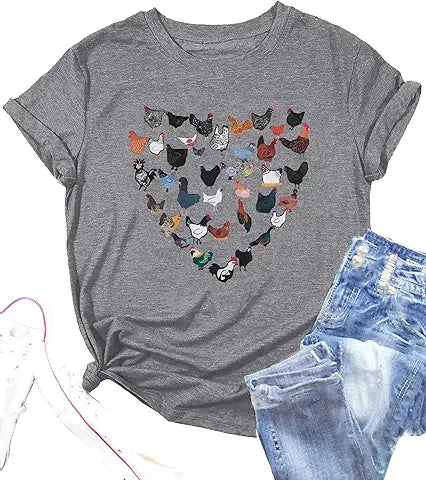 Chicken Shirt Women Funny Chicken Lovers T Shirt Egg Dealer Tee Tops Farm Country Graphic