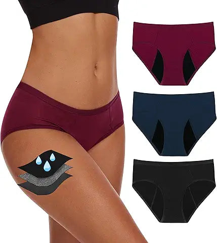 YESWEL Period Underwear For Women, Leak-Proof Hipster, Brief, Heavy Flow, 3 Pack (Medium,