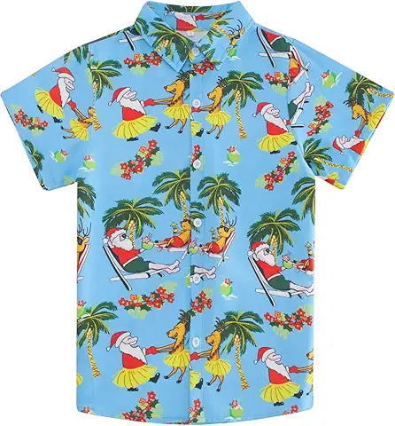 Christmas Button Down Shirts for Boys Kids 9t Fashion Hawaiian Flower Tropical Themed Shir