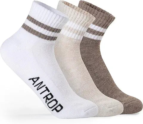 ANT21T Antrop WoMen Quarter Crew Cotton Heel Tab Athletic Running Cushion Socks (3 Pairs)