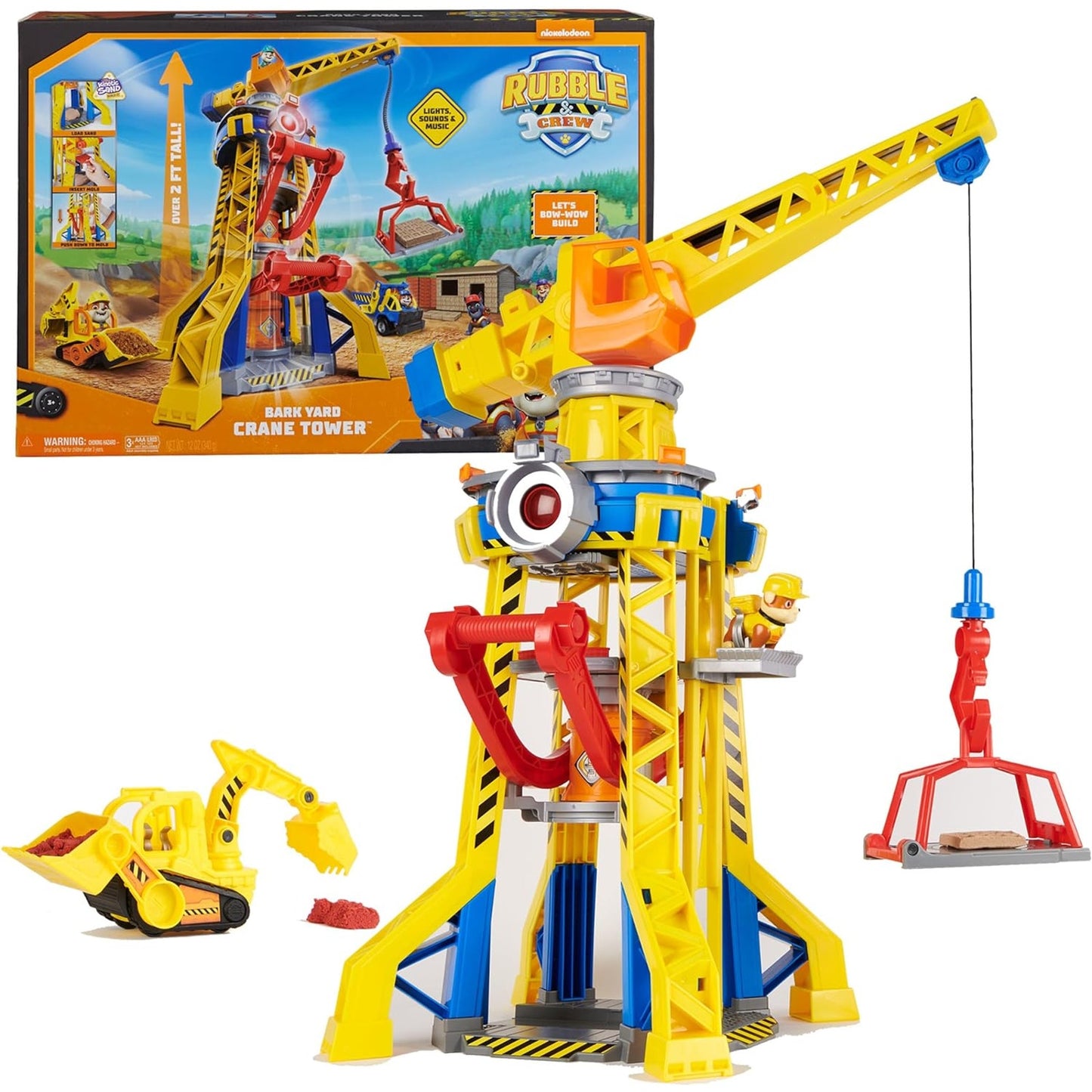 Rubble & Crew, Bark Yard Crane Tower Playset with Rubble Action Figure, Toy Bulldozer & Kinetic Build-It Play Sand, Kids Toys for Boys & Girls 3+