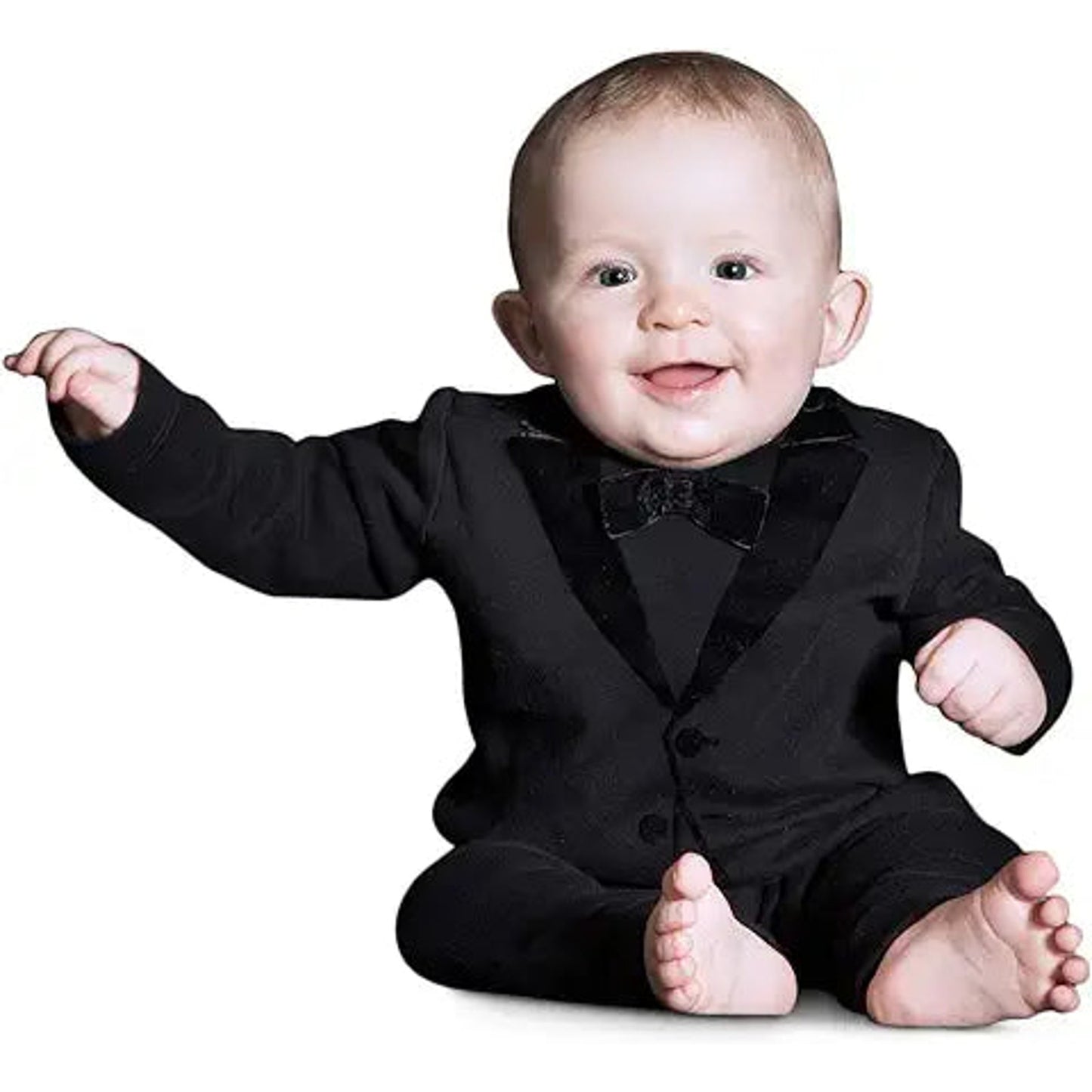 The Tiny Universe Tuxedo Onesie for Fancy Baby Boys, Body Suit with Satin Bow-Tie, Jumpsui