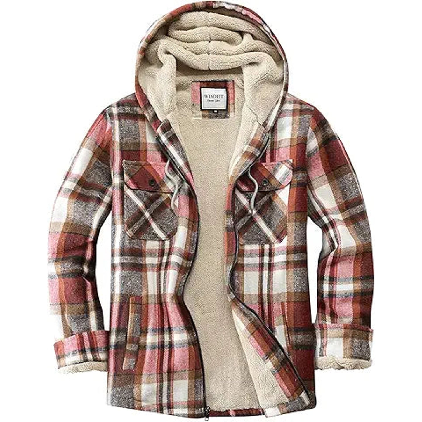 WINDFIT Women's Full Zip Fleece Flannel Jacket Plaid Sherpa Lined Jacket for Women Light R