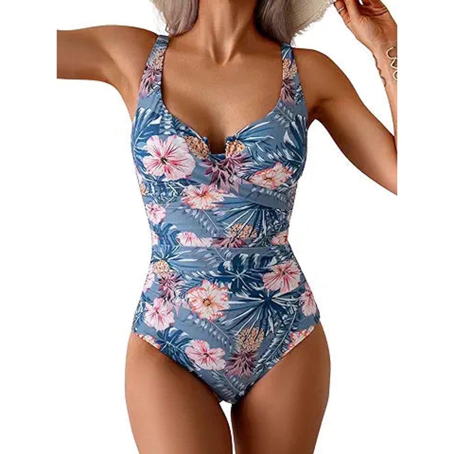 B2prity Women's Underwire One Piece Swimsuit Tummy Control Ruched Bathing Suit Criss Cross
