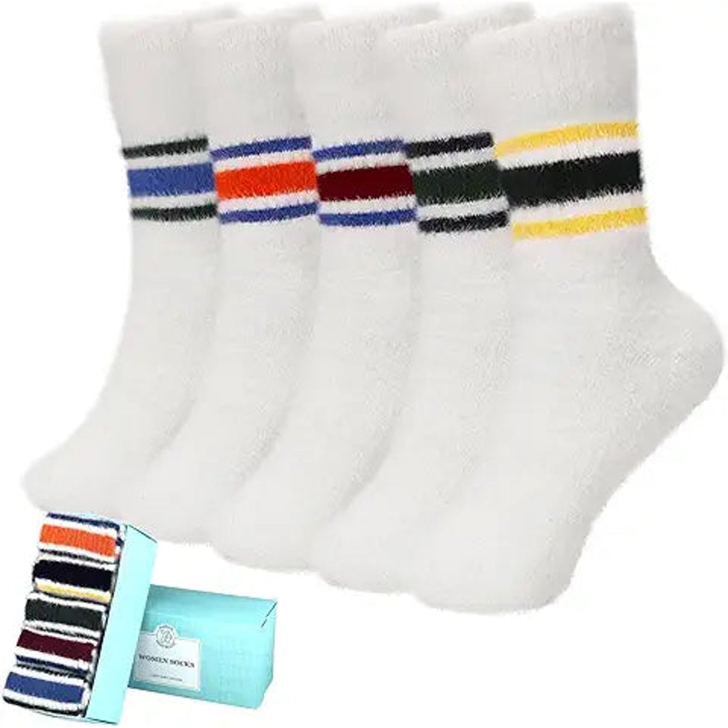 SISOSOCK Fuzzy Socks for Women Cozy Soft Warm Socks Casual Home Sleep Comfy Socks 5 Pack W