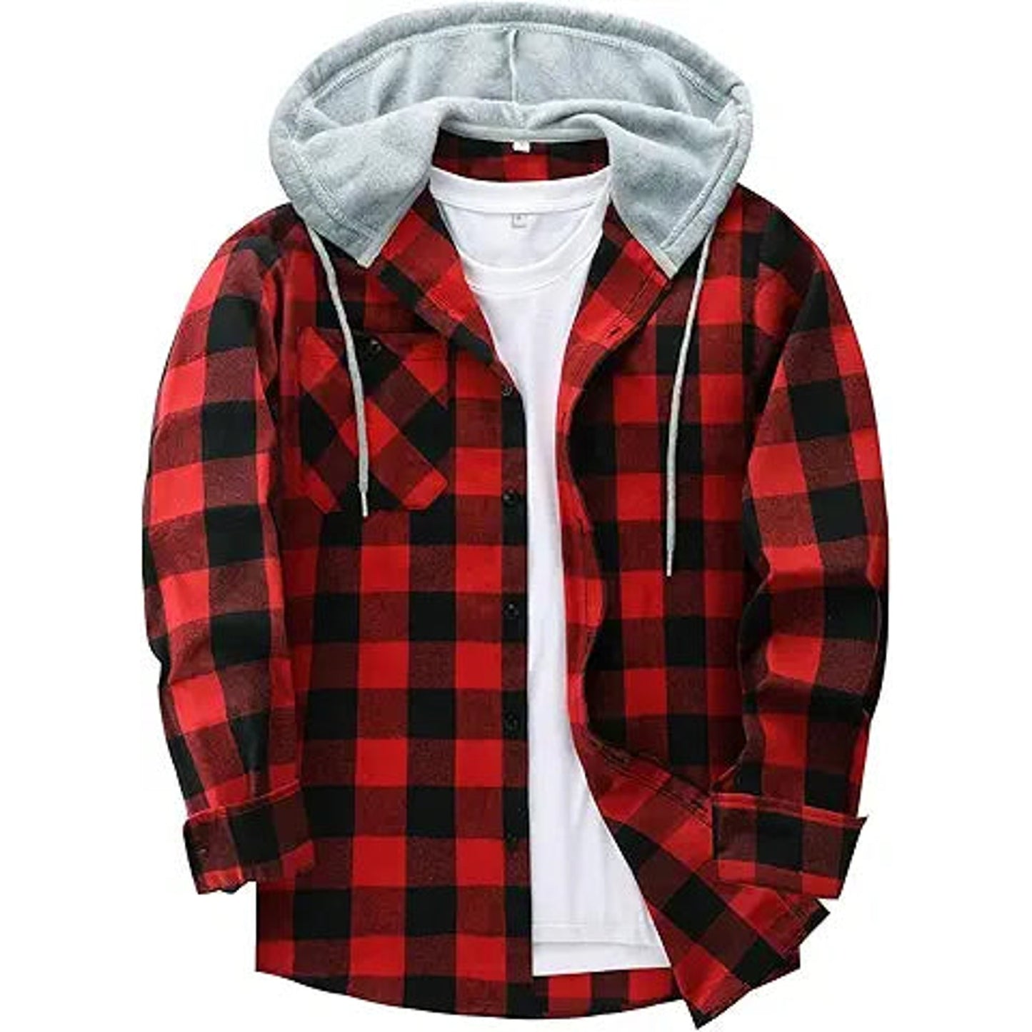 ZITY Men's Flannel Hoodie Shirts Casual Button Down Plaid Shirt Jackets for Men Long Sleev