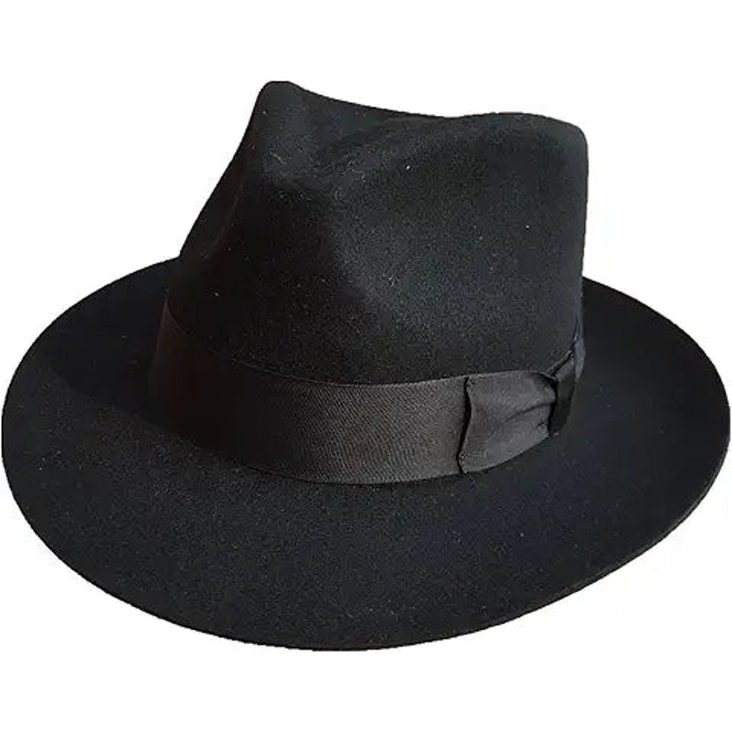 Classic Black Men's Wool Felt Godfather Gangster Mobster Gentleman Fedora Hat (S= 55cm(6 7