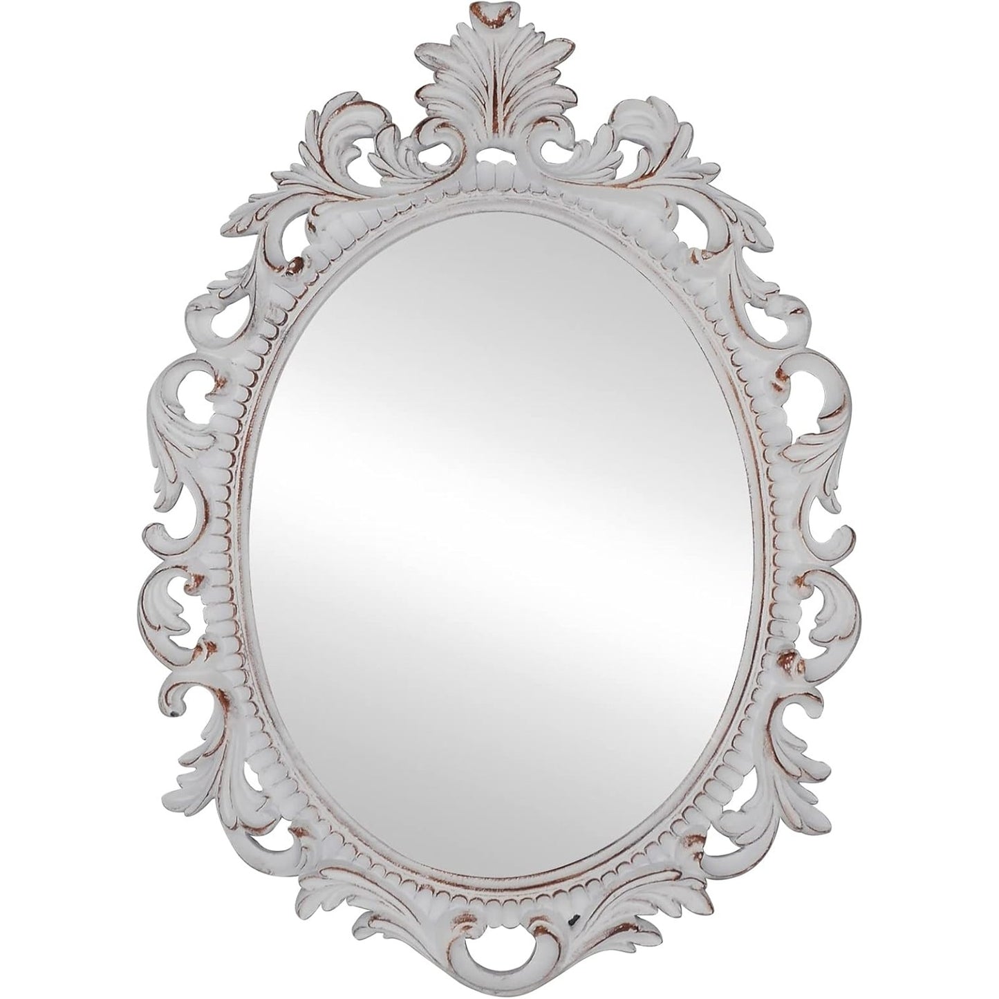 SIMON'S SHOP Oval Mirror Shabby Chic Decorative Mirrors for Wall, 18.3 x 13 inches, Distressed White, Rustic Decor