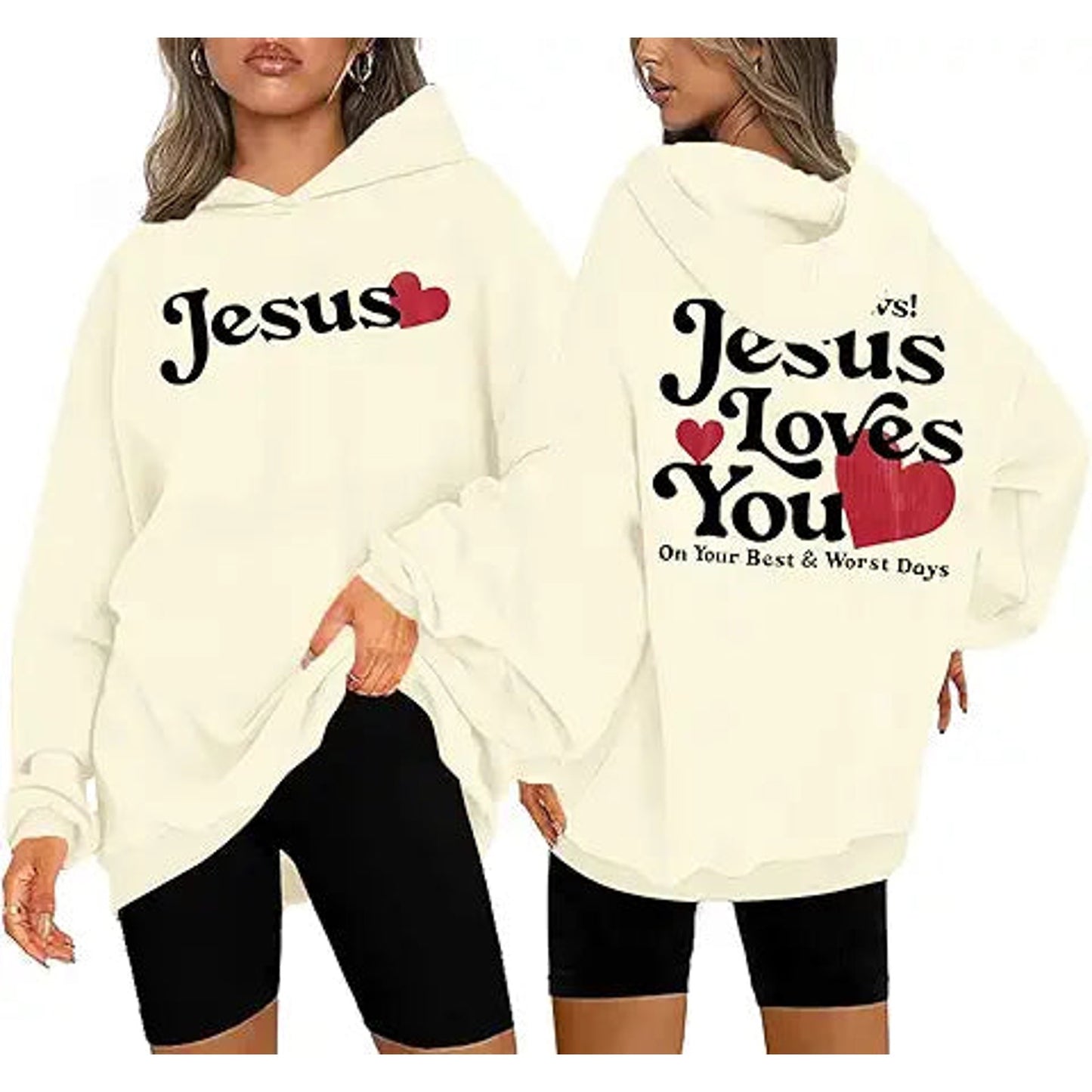 FLOYU Jesus Loves You Hoodie Women Christian Sweatshirt Jesus Hoodies Bible Verse Shirt Re