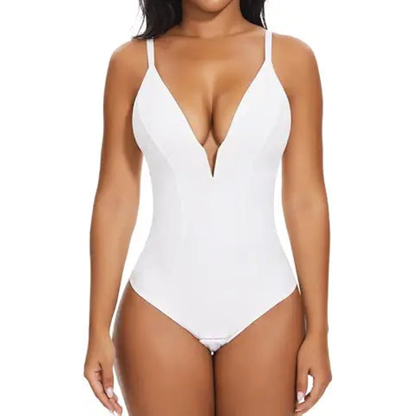 SHAPERIN Women's Deep V Neck Cami Bodysuit Plunge Double Layer Tummy Control Shapewear Tho