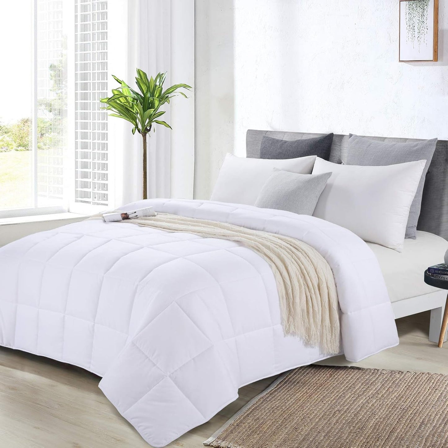 HOMBYS Oversized King Comforter 128x120, Lightweight Quilted Down Alternative Duvet Insert for All Season,White,8 Corner Tabs