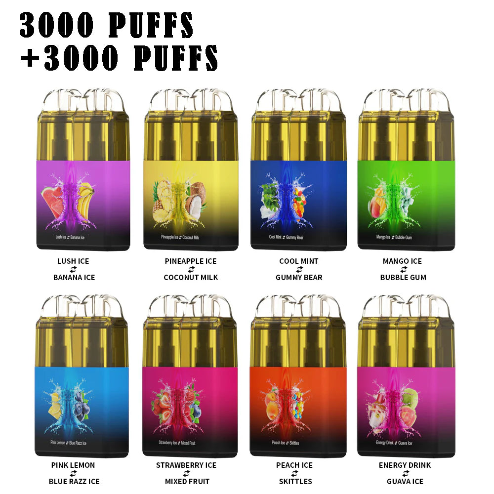 RandM Twins 6000 Puffs Dual Flavor RGB Glowing Vape Pod Kit Device