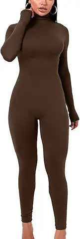 VUTRU Women's Long Sleeve Jumpsuits Fleece Lined Bodycon Sexy Turtleneck One Piece Bodysui
