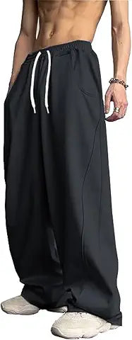 WZIKAI Men's Baggy Sweatpants Elastic Waist Drawstring Wide Leg Sweatpants Casual Loose Ba