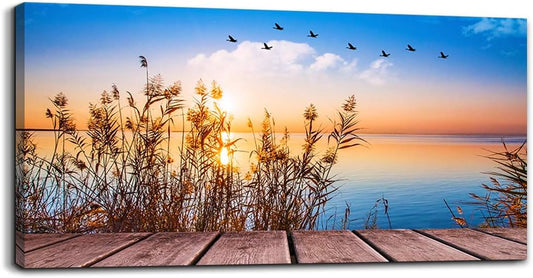 MHARTK66 Wall Art for living room Canvas Print Artwork Wall Art Decor Blue ocean waves sun seaview Poster painting bedroom wall decorations Seascape Canvas Prints Picture (24x48 inches, Blue ocean B)