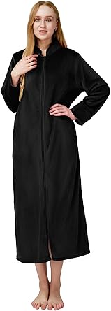 SIORO Plush Zipper Lounger Solid Robe Stand Collar Long Fleece Bath Robes Full Length Bath