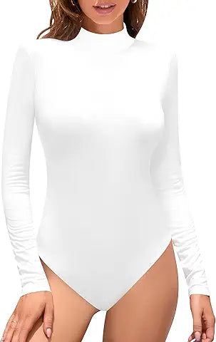 SHEIUGU Women's Mock Turtle Neck Long Sleeve Bodysuit Soft Slim Fit Stretchy Layer Top Cla